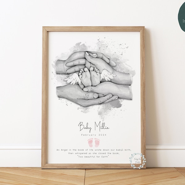 Personalised Angel Baby Feet Print | Baby Loss Print | Stillborn Baby | Miscarriage Memories | Twin Triplet Baby Loss | Multiple Baby Loss