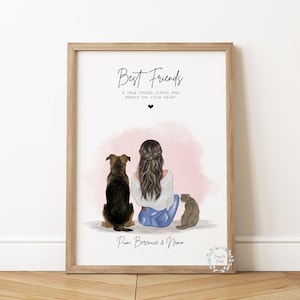 Owner & Pet Print | Pet Print | Personalised Print | Pet Portrait | Lady And Dog Print | Mother's Day Gift | Birthday Gift For My Girlfriend