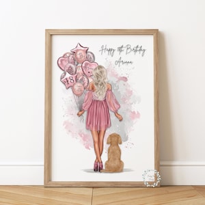 Personalised Birthday And Pet Print | Girl & Her Pet Print | Gift For Daughter Sister Granddaughter Niece Best Friend | 16th 18th 21st 30th