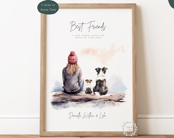Personalised Pet & Owner Print | Custom Pet Print || Lady And Pet Portrait | Mother's Day Gift | Dog Lover Gift | Gift for Her | Pet Loss