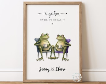 Valentine's Gift Idea | Personalised Couple Print | Custom Frog Print | Paper Anniversary Gift | Engagement Gift | Frog Love Wall Art Decor