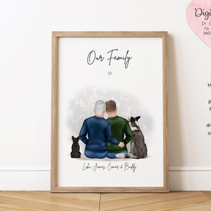 Personalised Gay Couple & Pets Print | Anniversary Gift | Couple Pet Print | Gay Couple Gift | Valentine&#39;s Day Gift Ideas | Gay Male Gift