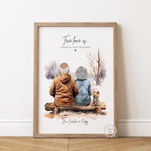 Älteres Paar mit Haustier | Personalisierte Großeltern Geschenk | Mama & Papa Geschenk | Paar Geschenkideen | Paar Haustier Druck | Geschenk für Ehemann und Ehefrau
