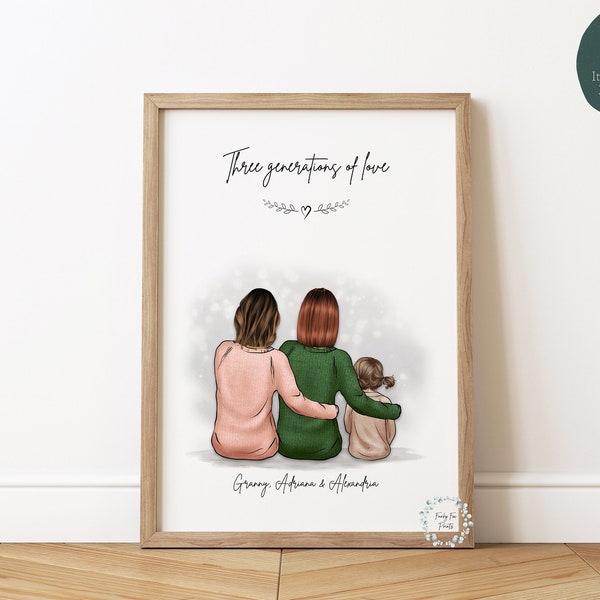 Personalised Mother's Day Gift | Gift For Mum's Birthday | Three Generations Of Love | Grandmother Birthday | Grandmother Mother & Daughters