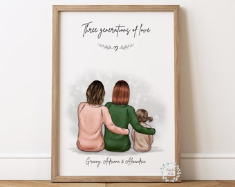 Personalised Mother's Day Gift | Gift For Mum's Birthday | Three Generations Of Love | Grandmother Birthday | Grandmother Mother & Daughters