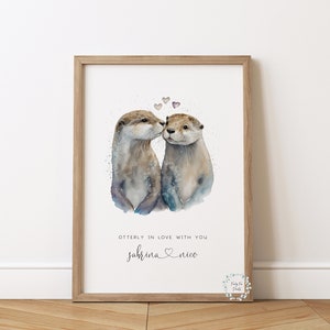 Custom Valentine's Day Print | Personalised Cute Otter Couple Print | Otterly In Love | Engagement Gift | Paper Anniversary | Wedding Gift