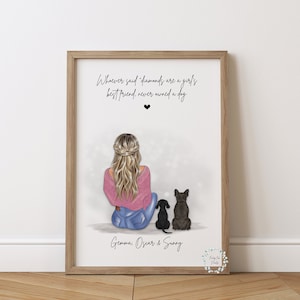 Personalised Owner & Pet Print | Best Friend Birthday Gift | Pet Portrait | Lady And Dog Print | Mother's Day Gift | Pet Loss Print