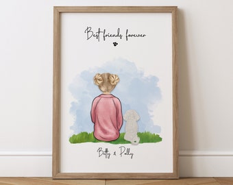 Personalised Child And Pet Print | Girl & Pet Print | Pet Portrait | Child And Pet Print | Child's Birthday Gift  | Child's Bedroom Wall Art