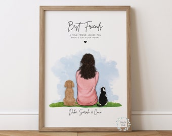 Personalisierter Besitzer & Haustier Druck | Beste Freundin Geburtstagsgeschenk | Tierportrait | Dame und Hund Druck | Muttertagsgeschenk | Haustier Verlust Druck