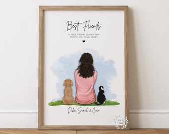 Personalised Owner & Pet Print | Best Friend Birthday Gift | Pet Portrait | Lady And Dog Print | Mother's Day Gift | Pet Loss Print