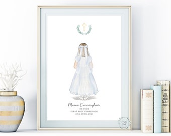 Personalised First Holy Communion Print | Holy Communion Gift | 1st Communion Portrait | Girl's First Holy Communion | Confirmation Gift