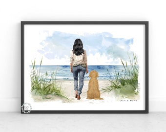 Personalised Pet & Owner Print | Custom Pet Print || Lady And Pet Portrait | Mother's Day Gift | Dog Lover Gift | Gift for Her | Pet Loss