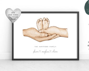 Personalised New Baby Family Print | Family Hands & Feet Print | New Parents Gift | Newborn Family Of 3 Print | Mother's Father's Day Gift