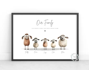 Personalised Sheep Family Print | Sheep Family Portrait | Mother's Day Gift | Birthday Gift Idea For Mum Dad Granny | Family Wall Art