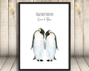 Gift Love Personalised Print Engagement Penguins Couple Wedding Gift Love Personalised Print Engagement Penguins Couple Wedding