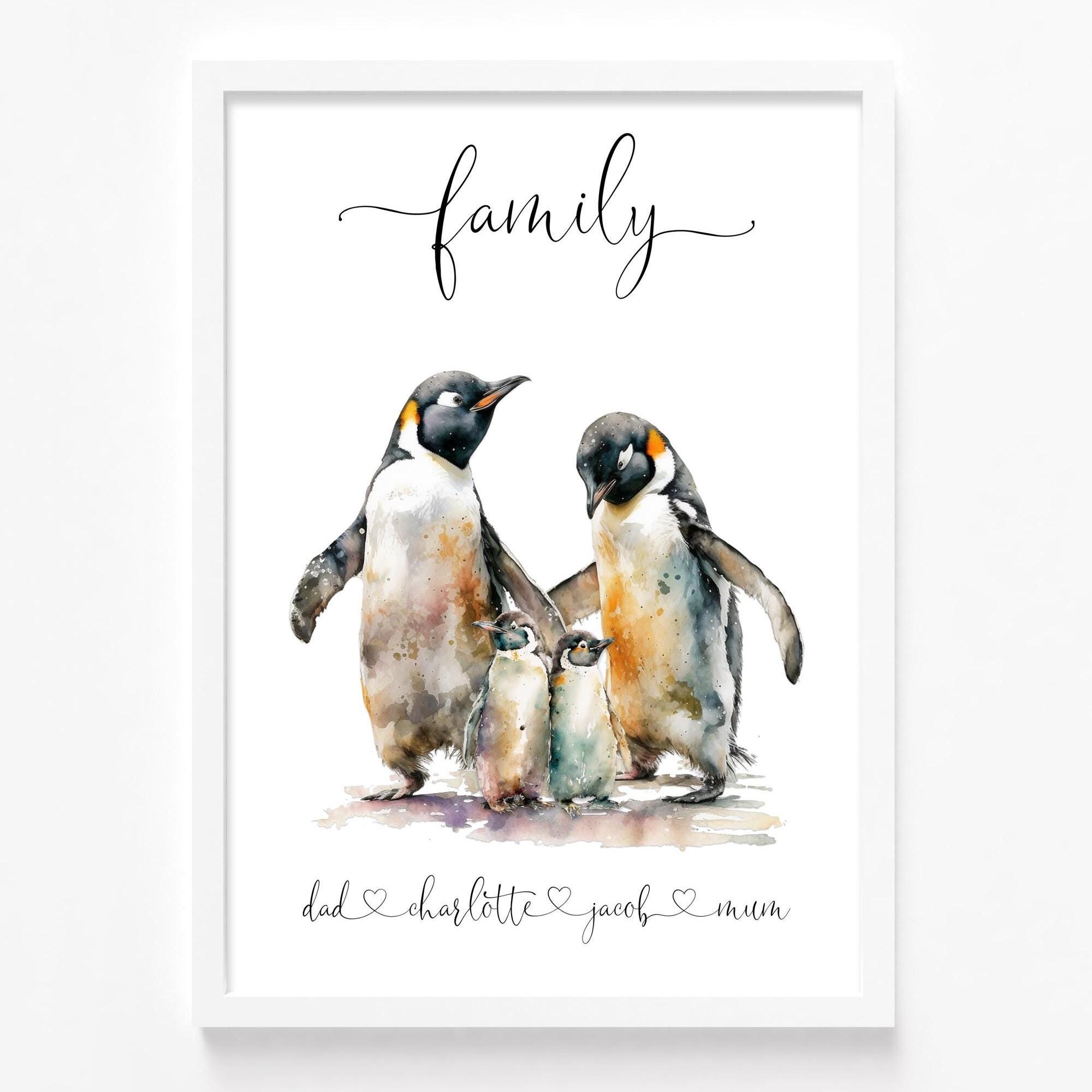 Penguin Family Print | Father's Day Gift Ideas | Mother's Day Gift | Penguin Portrait | Penguin Wall Art | Penguin Wedding Gift