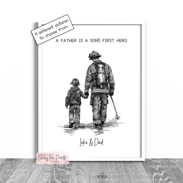 Personalised Father's Day Gift | Father & Daughter | Father And Son | Dad Fireman Gift | Dad Birthday Gift | Stepdad | Gift For A Fireman