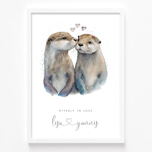 Personalised Otter Couple Print | Otterly In Love | Engagement Gift Ideas | Paper Anniversary | Wedding Gift | Custom Valentine&#39;s Day Print