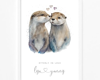 Personalised Otter Couple Print | Otterly In Love | Engagement Gift Ideas | Paper Anniversary | Wedding Gift | Custom Valentine&#39;s Day Print