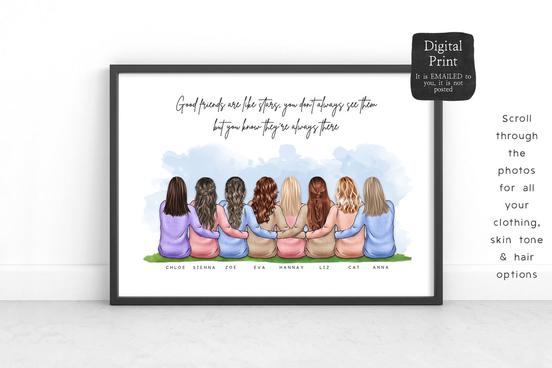 Best Friends Print Group Friendship Gift Personalised Gift Custom Wall