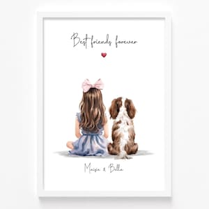 Personalised Young Girl & Dog Print | Child Pet Print | Custom Child And Cat Print | Birthday Gift For Daughter | Granddaughter Gift Ideas