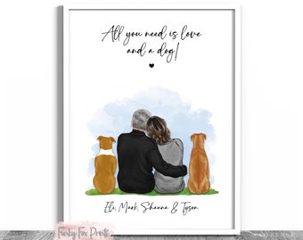 Personalised Couple & Pet Print | Gift For My Partner | Birthday Gift For My Husband or Wife | Engagement Gift