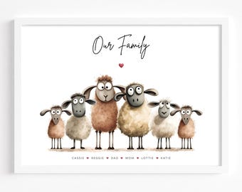 Sheep Family Print | Father&#39;s Day Gift Ideas | Personalised Family Print | Birthday Gift Idea For Mum Dad Gran | Fun Quirky Family Wall Art