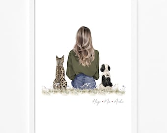Personalised Pet & Owner Print | Pet Portrait | Lady And Dog Print | Mothers Day Gift | Dog Lover Gift | Gift For Mum's Birthday • Gift Idea