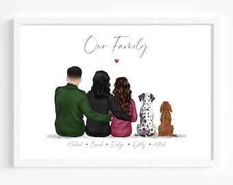 Retrato personalizado de familia y mascota / Regalo de cumpleaños para mamá y papá / Arte mural familiar / Impresión para nuevo hogar / Foto familiar personalizada / Ideas para regalos de Navidad