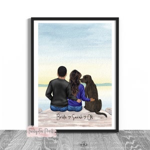 Personalised Family Dog Print | Couple & Dog Print | Anniversary Gift | Couple and Pet Print | Couple Illustration | Custom Family Portrait