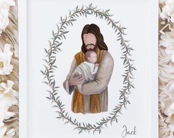 Jesus Christ Holding Baby | Personalised Angel Baby Print | Watercolour Baby Loss Print | Stillborn Baby | Miscarriage Keepsake | Baby Loss