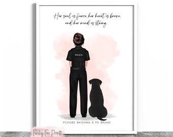 Police Officer & Pet Print | Police Dog Print | K9 Portrait | Patrol Dog Print | Law Enforcement Retirement Gift | Police Retirement Gift