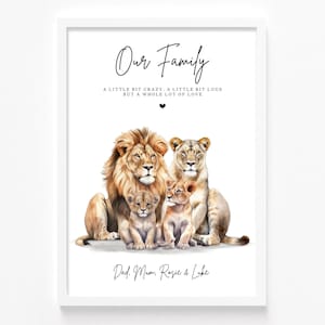 Personalised Lion & Cub Family Print | Mother's Day Gift | Lion Family Portrait | Birthday Gift For Mum Dad Gran Granda | Father's Day Gift