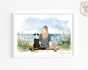 Impresión personalizada de mascota y dueño / Retrato de mascota / Impresión de dama y perro / Regalo del Día de la Madre / Regalo para amantes de los perros / Regalo para el cumpleaños de mamá • Idea de regalo