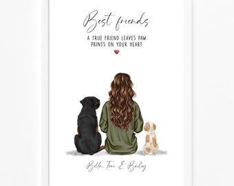 Impresión personalizada de mascota y dueño / Retrato de mascota / Impresión de dama y perro / Regalo del Día de la Madre / Regalo para amantes de los perros / Regalo para el cumpleaños de mamá • Idea de regalo