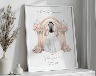 Lámina personalizada de Primera Comunión / Regalo de Primera Comunión / Retrato de Primera Comunión / Regalo de Primera Comunión para Niñas / Regalo de Confirmación