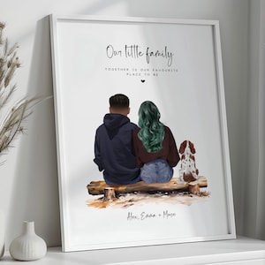 Stampa personalizzata di coppia e cane / Ritratto di famiglia di cani / Regalo mamma papà cane / Regalo di San Valentino / Regalo fidanzato/fidanzata/Regalo per proprietario di animale domestico