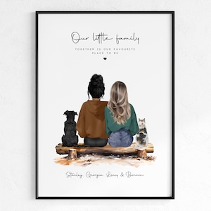 Lesbian Couple & Pet Print | Gift Ideas For Gay Couple | Engagement Gift | Anniversary Gift | Couple and Pet Print | Valentine&#39;s Day Gift