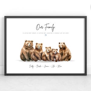 Personalised Bear Family Print | Bear Family Wall Art | Father's Day Gift Idea | Animal Art Decor | Bear Nursery Decor Print | New Home Gift
