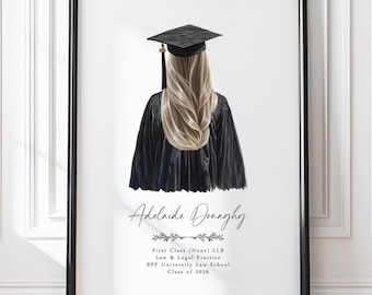 Lámina personalizada de graduación femenina / Regalo de graduación personalizado / Graduación de hija / Regalo de graduación de nieta / Decoración de graduación