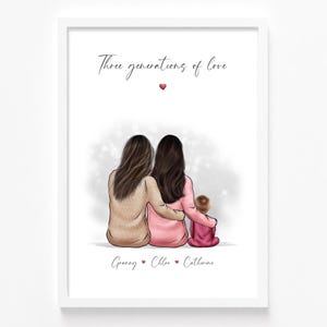 Custom Print For Mum | Three Generations Of Love | Gran's Birthday | Art Gift From Granddaughter | Mother's Day Gift | Christmas Gift Ideas