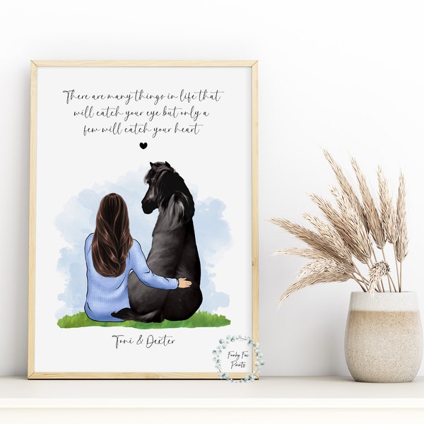 Personalised Horse Print | Owner & Horse Print | Horse Portrait | Lady And Horse Print | Mother's Day Gift | Christmas Gift | Pet Portrait