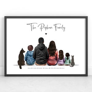 Personalised Family & Pets Portrait | Anniversary Gift | Mum Dad Birthday Gift | Family Wall Art | New Home Print | Custom Family Picture