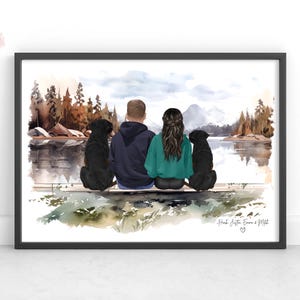 Impresión personalizada de pareja y perro / Retrato familiar de perro / Regalo para mamá y papá de perro / Regalo para novio y novia / Regalo para dueños de mascotas / Ideas de regalos para parejas