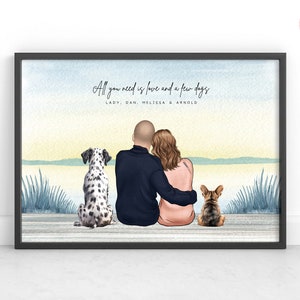Personalised Couple & Pet Print | Gift For My Partner | Birthday Gift For My Husband or Wife | Engagement Gift | Valentine&#39;s Day Gift