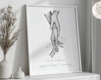 Impresión de mano de familia con bebé recién nacido (pareja lesbiana) / Ideas de regalo para padres gays / Regalo para bebé (pareja gay) / Impresión de familia de 3 / Regalo para el Día de la Madre