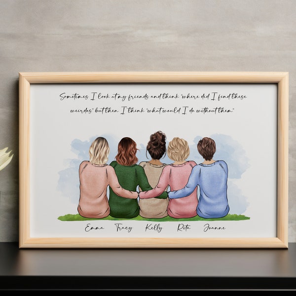 Best Friends Print | Group Friendship Gift | Personalised Gift | Custom Wall Art | Best Friends Birthday Gift | Home Decor | Friend Portrait