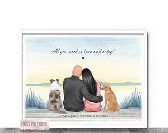 Personalised Couple & Pet Print | Gift For My Partner | Birthday Gift For My Husband or Wife | Engagement Gift