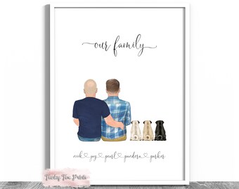 Gay Couple Gift | Same Sex Couple | Engagement Print | Family Pet Print | Pet Portrait | Personalised Dog Cat Print | Valentine's Day