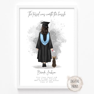 Personalised Graduation & Pet Print | Dog Owner Graduation Gift | Daughter&#39;s Graduation | Granddaughter Graduation Gift | Graduation Gift